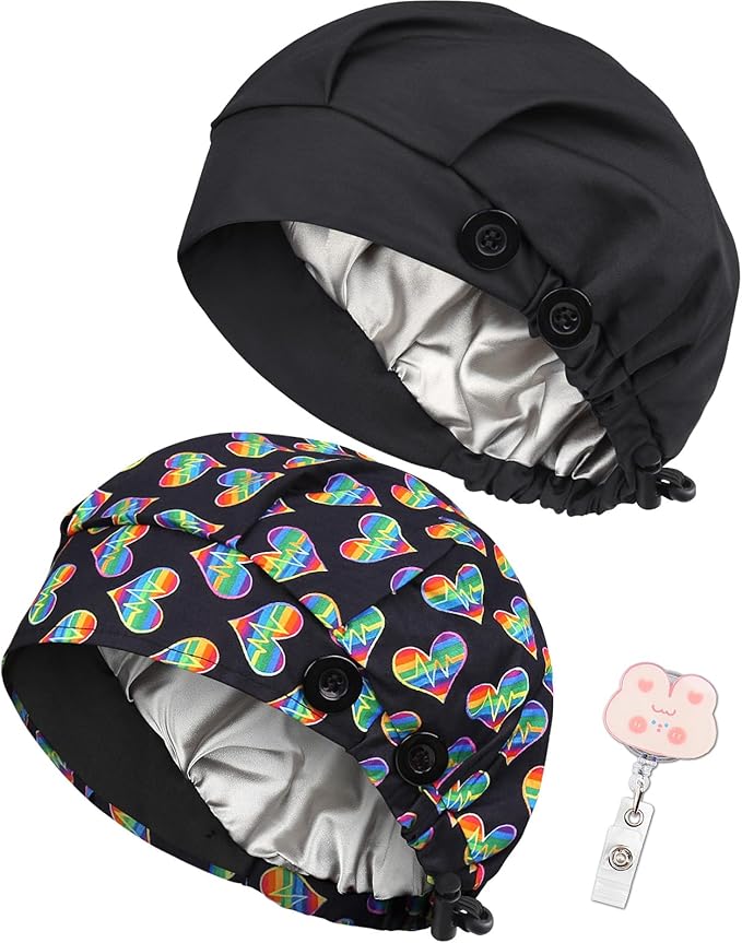 2 Pack Satin Lined Bouffant Scrub Caps by Yuest