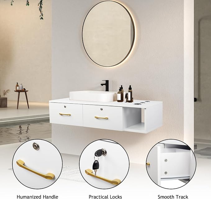 Wall Mount Styling Station for Hair Stylist, Wooden Hair Salon Station Storage - Image 5