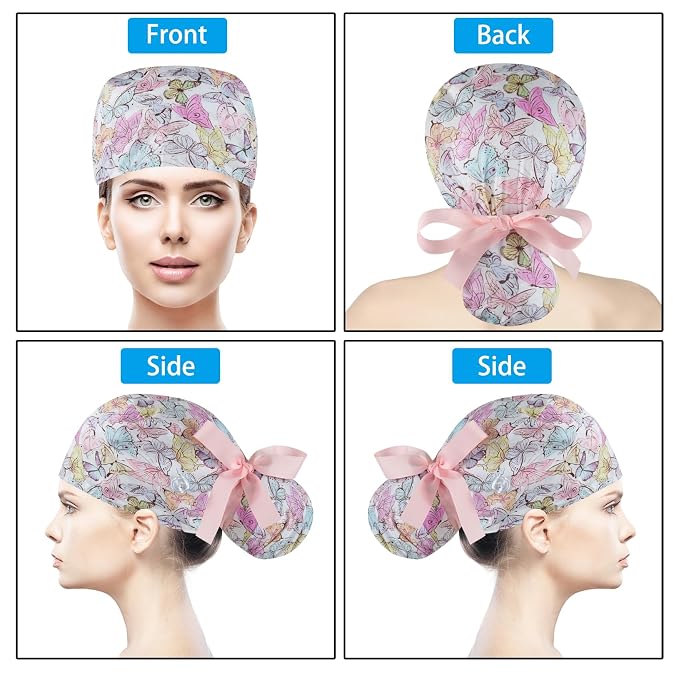 Scrub Caps Women Bouffant Scrub Hats Caps Nurses, Adjustable Working Cap - Image 2