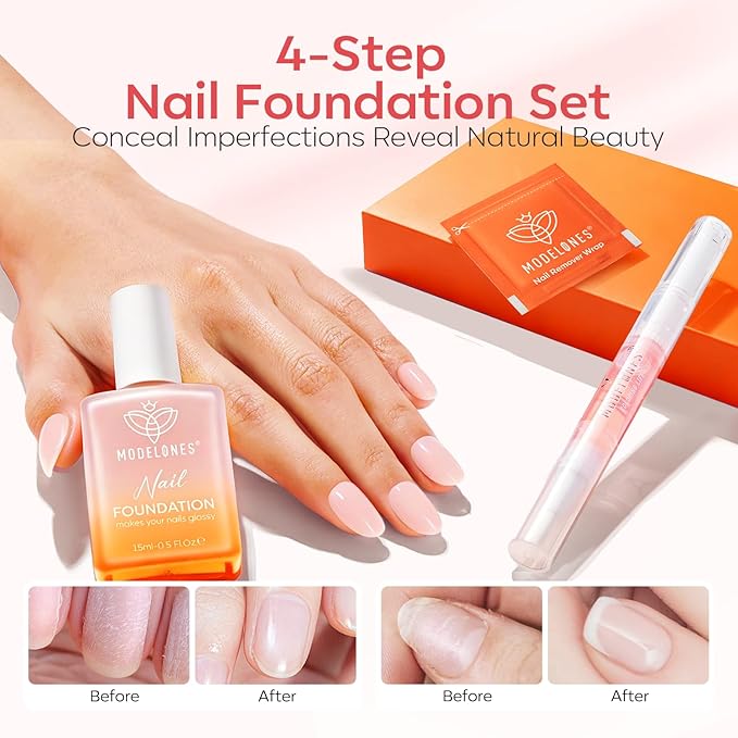 Modelones Nail Strengthener Kits Grey Pink Nail Polish Remover Pads Cuticle Oil - Image 2