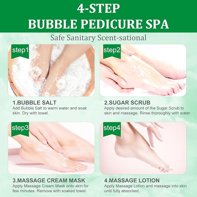 Pedicure Kit Foot Soak Set: Bubble Salt, Sugar Scrub, Massage Mask, Massage - Image 6