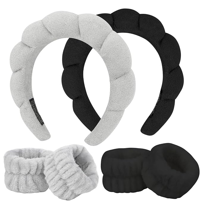 6Pcs Spa Headband and Wrist Washband Set, Skincare Makeup Headband, Sponge Face by ACO-UINT