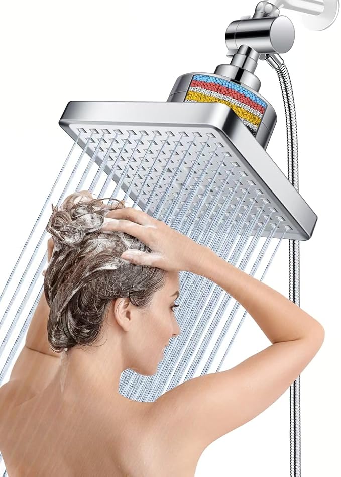 Dual Filtered Rain Shower Head Combo, High Pressure 10 Modes Handheld Shower by BEEKIM