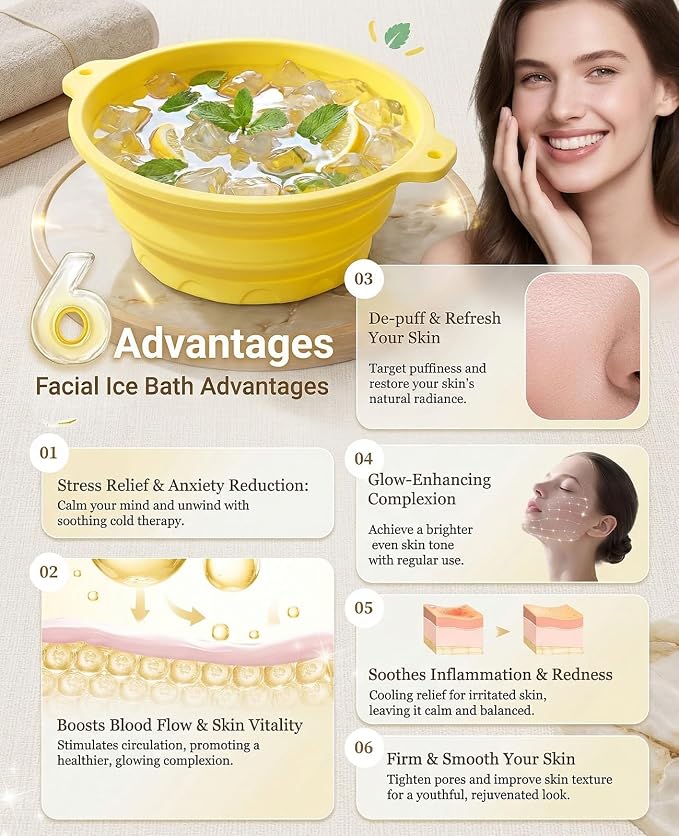Face Ice Bath Bowl with Built-in Ice Tray, Collapsible Silicone Face Bowl - Image 5