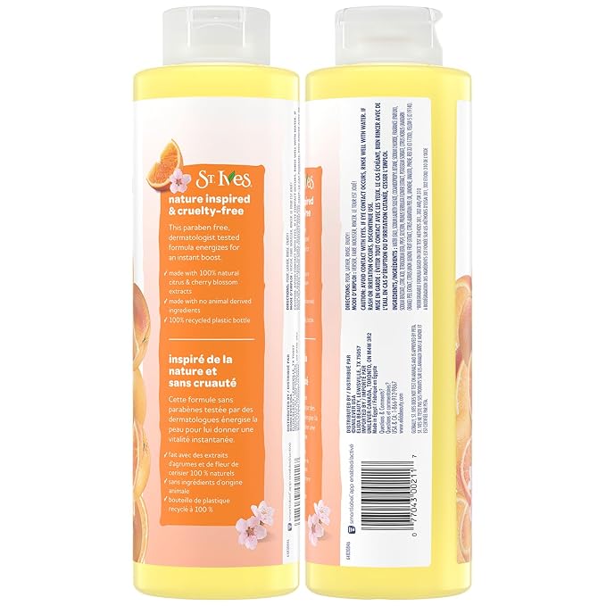 St. Ives Body Wash, Citrus & Cherry Blossom Energizing Shower Gel 2-Pack - Image 2
