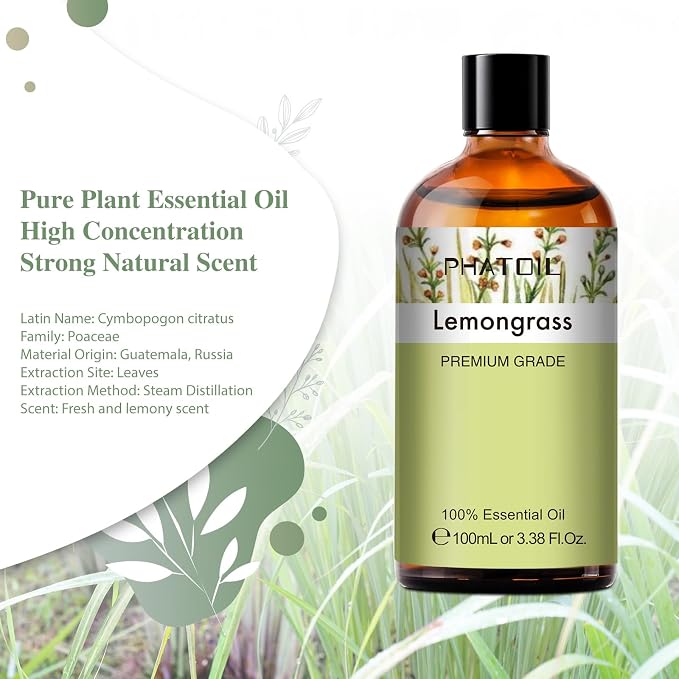 PHATOIL 100ML Lemongrass Essential Oil, 3.38FL.OZ Essential Oils - Image 2