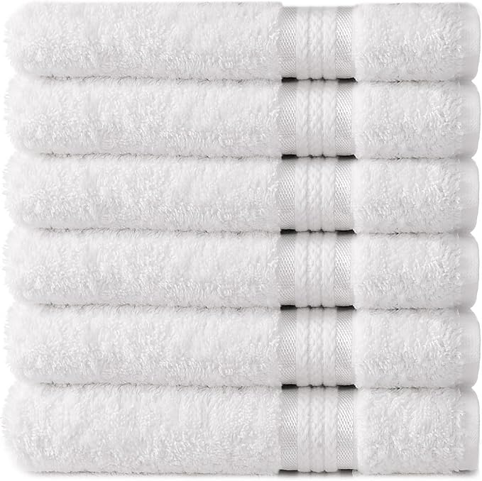 Cotton Craft Ultra Soft 6 Pack Hand Towels 16x28 White Weighs 6 Ounces Each by COTTONCRAFT