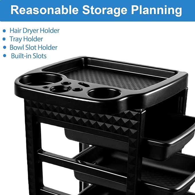 Salon Trolley Cart with 5 Drawers, Beauty Rolling Hair Rack with Worktop - Image 5