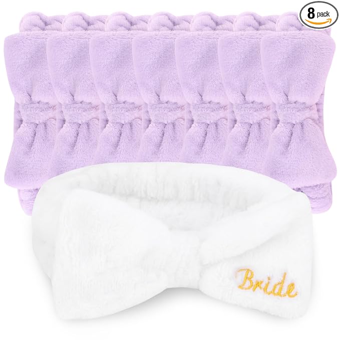 CIEHER 8 Pack White & Purple Spa Headband by CIEHER