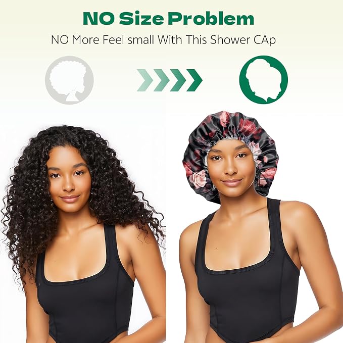 2 PCS Shower Cap Waterproof Double Layer Elastic Adjustable Reusable Hair Bath - Image 5
