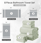 8 Piece Bath Towel Set Green|2 Oversized Large Bath Sheet, 2 Hand Towels - Image 5