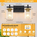 2-Lights Black and Gold Bathroom Light Over Mirror - Image 2