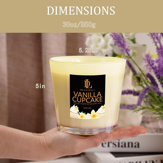 Large Candle Vanilla Cupcake Scented, 4 Wick Natural Soy Candles - Image 6