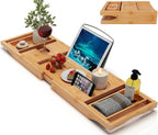 Bamboo Bathtub Caddy Tray Expandable by BAMBUROBA