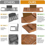 Premium Teak Bathtub Tray Caddy, Expandable Wooden Bath Tray - Image 3