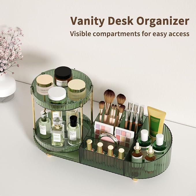 360 Rotating Makeup Organizer for Vanity, 2 Small Trays & 5 Compartments for - Image 5