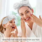 Casoty 6 Pcs Grey Spa Headband, Bow Hair Band, Soft Coral Fleece Makeup Headband - Image 5