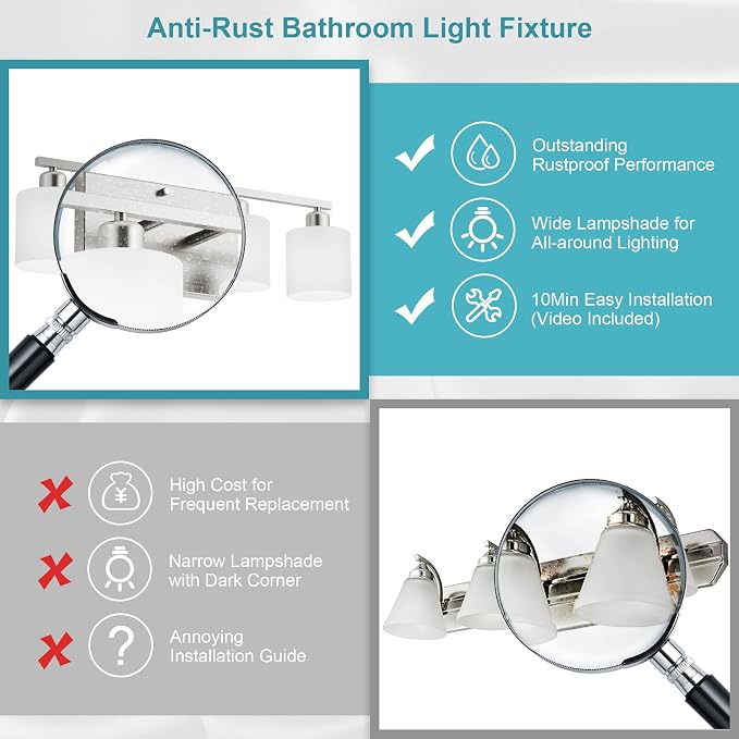 Bathroom Lights Over Mirror Brushed Nickel, Anti-Rust 4-Light Bathroom Vanity - Image 2