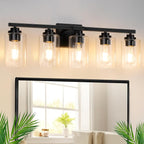 5-Light Matte Black Bathroom Light Fixtures, Bathroom Vanity Lights Over Mirror by WelcometoVerRon