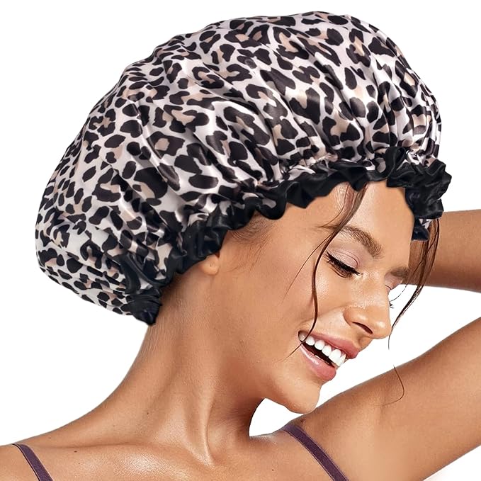 Aquior Shower Cap, Reusable Waterproof Leopard Print Hair Cap, Dual Layer Large by Aquior
