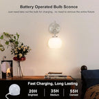 Brushed Nickel Battery Operated Wall Sconce Set of 2, Wireless Rechargeable - Image 3