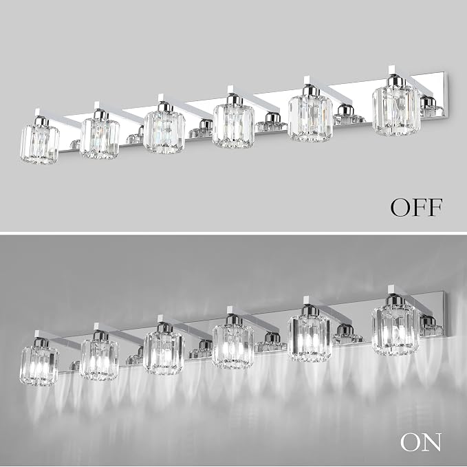 Aipsun Bathroom Vanity Light Crystal Vanity Lighting Fixtures 6 Lights Chrome - Image 5