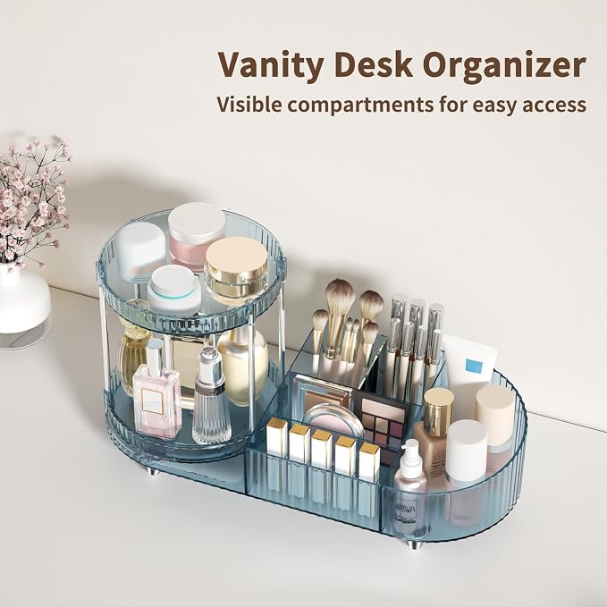 Rotating Makeup Organizer for Vanity, 2 Perfume Trays - Image 5