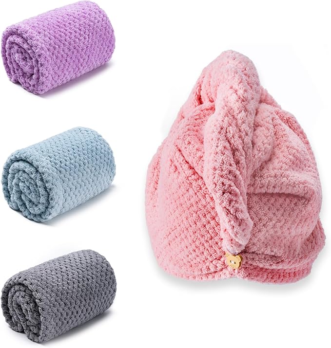 Amrules Hair Towel Wrap, 4 Packs 9.8 x 25.6 Inch Towel Turbans by Amrules