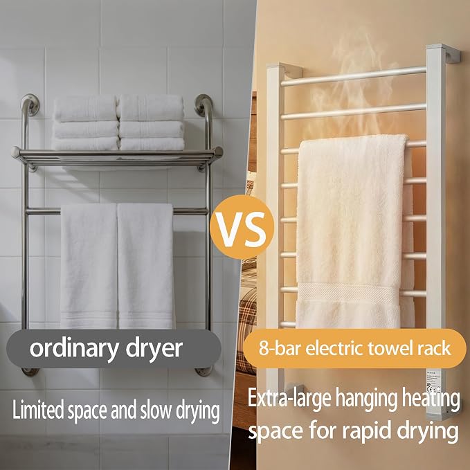 Heated Towel Rack with Timer, 8-Bar Electric Towel Warmer - Image 5