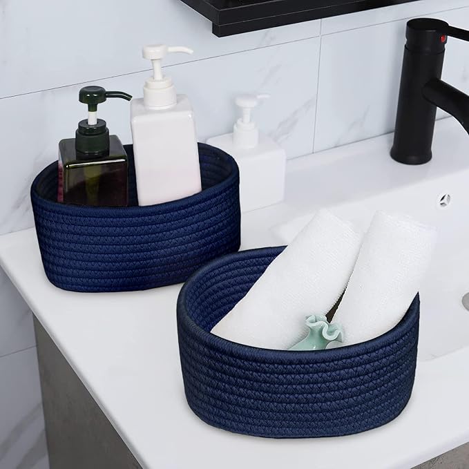 ABenkle 【2 Pack】 Small Woven Baskets, Tiny Oval Shallow Storage Baskets - Image 4