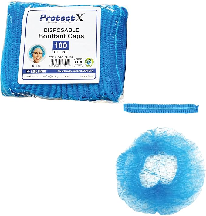 ProtectX 100-Pack Blue Disposable Hair Nets, Elastic Head Cover, Bouffant Caps - Image 6