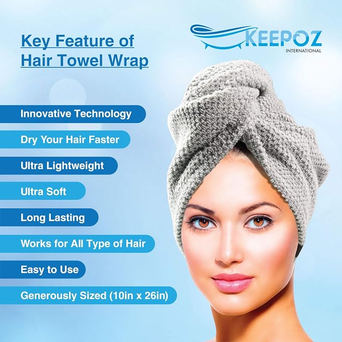 KEEPOZ Hair Towel Wrap Quick Dry 100% Cotton Super Absorbent Turban Head Wrap - Image 4