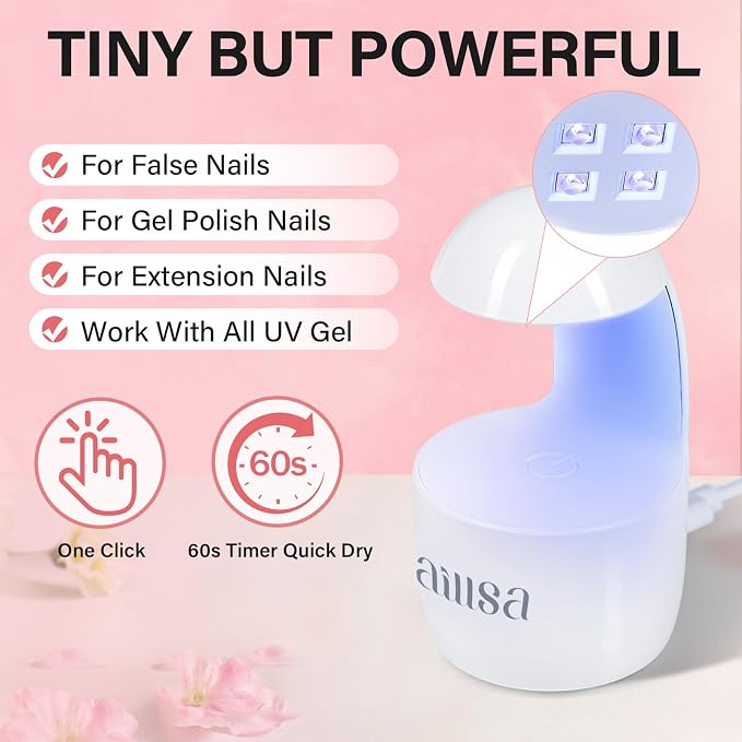 AILLSA Almond Nail Kit with U V Lamp 240pcs Short Gel Nail Tips and Glue Gel - Image 7