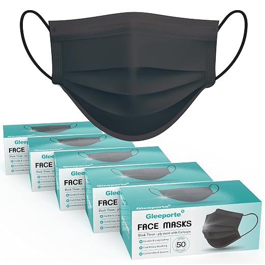 Black Disposable Face Mask, 3-Ply Adult Masks, Facial Cover by Gleeporte