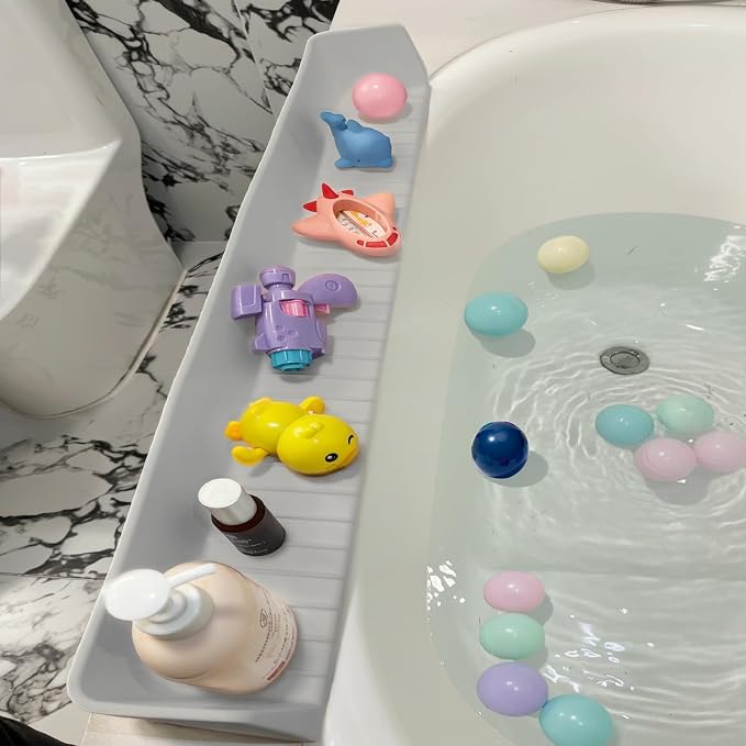 31.5" Bathtub Splash Guard for Kids & Toddlers- Silicone Play Shelf & Toy by Unknown