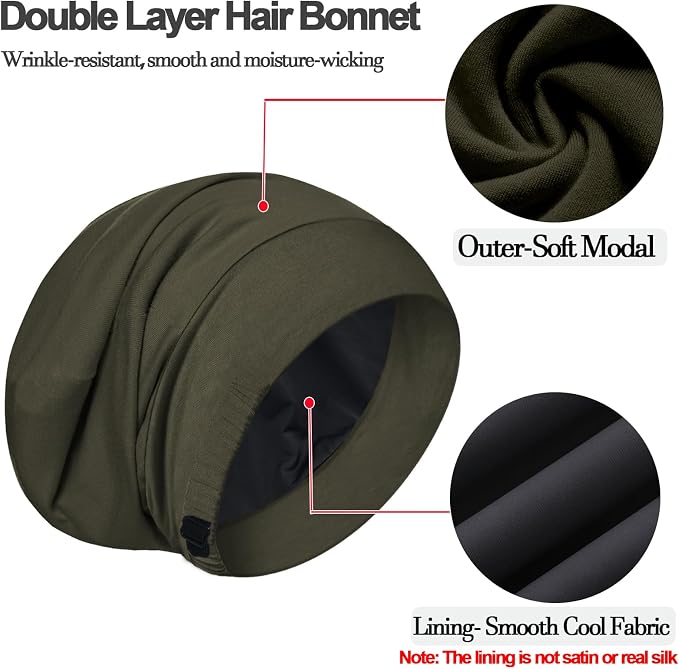 Sleep Cap Bonnet for Sleeping, Adjustable Cooling Ice Silk Lined Hair Bonnets - Image 6