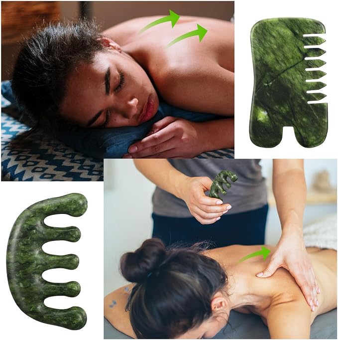 BBTO 2 Pcs Jade Comb for Scalp Massage Gua sha Comb for Head Body spa Hair - Image 5