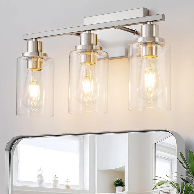 3 Light Bathroom Light Fixtures Brushed Nickel Vanity Light Over Mirror Modern by HCCZLighting
