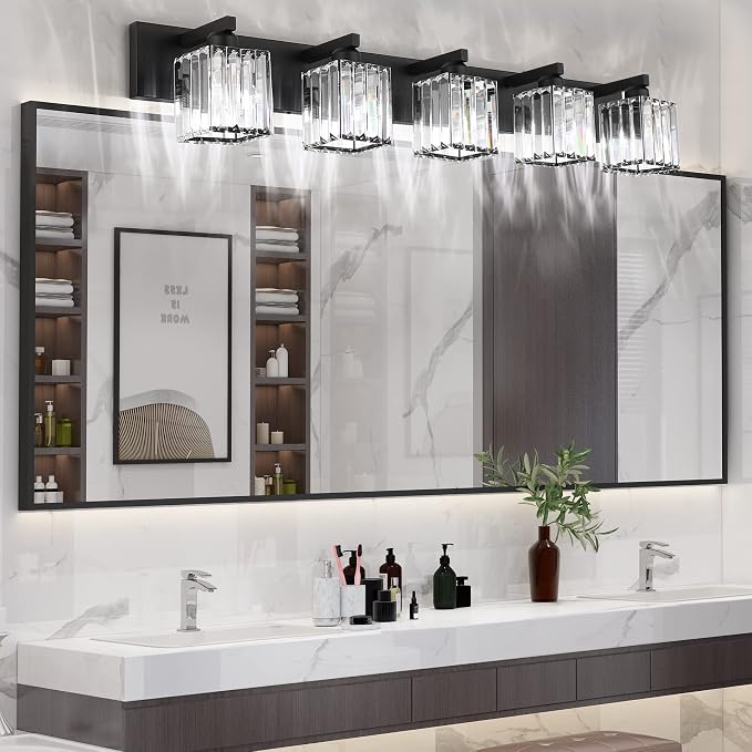 Aipsun Bathroom Vanity Light Black Light Fixtures 5 Light Crystal Vanity Light - Image 3