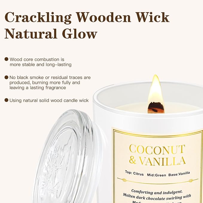 2 Pack Wood Wick Coconut & Vanilla Candle Gift Set – Long Lasting Soy Wax - Image 6