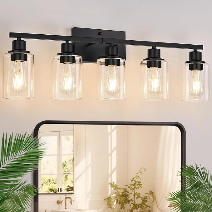 Indoi 5-Light Bathroom Light Fixtures, Matte Black Modern Vanity Lights by Indoibrightenyourbathroom