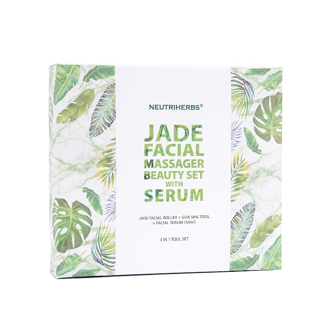 NEUTRIHERBS Jade Gua Sha & Face Roller & Vitamin C Serum Facial Tool Set - Image 2