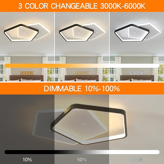 Shine LUEST Modern LED Ceiling Light Fixture Dimmable Black Flush Mount Ceiling - Image 4