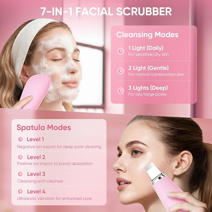 Silicone Face Scrubber Blackhead Scraper Rechargeable 2-in-1 Facial Cleansing - Image 4