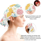 Scrub Caps Women Ponytail Cute Pink and White Leaves Caps Bouffant Working Hat - Image 3