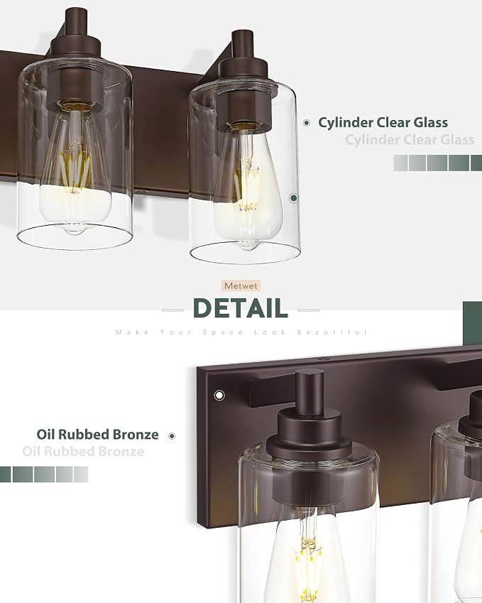 3-Light Bathroom Light Fixtures, Modern Vanity Light - Image 3