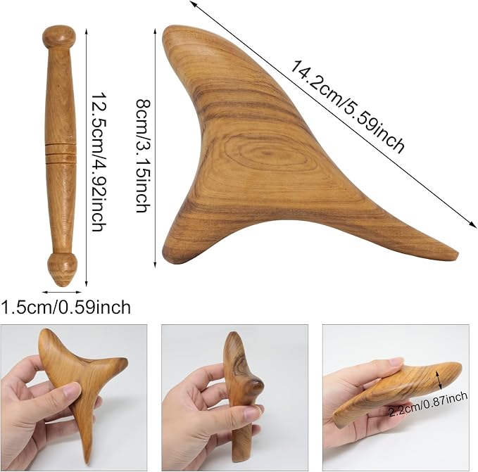 Honbay 2PCS Reflexology Tools Wood Body Massager Triangle Gua Sha Board - Image 2