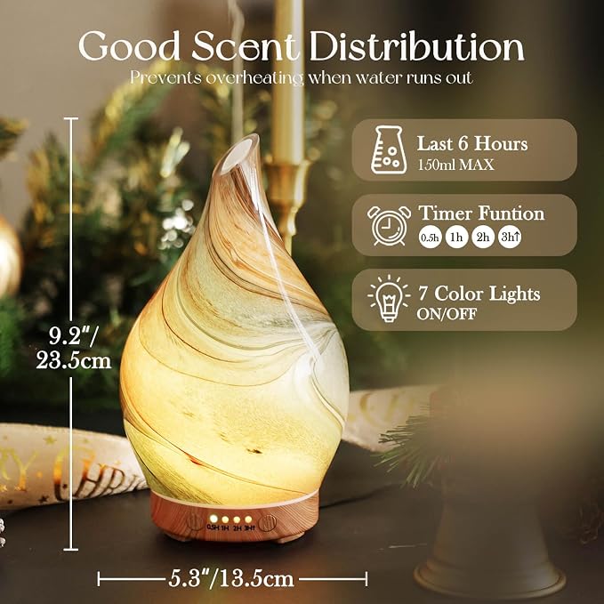 Porseme 150ml Glass Essential Oil Diffuser Aromatherapy Ultrasonic Cool Mist - Image 3
