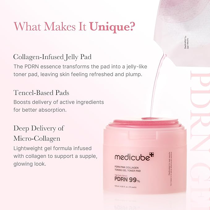 medicube Toner Pads Salmon DNA PDRN Pink Collagen Jelly Pad | Korean Gel Toner - Image 3