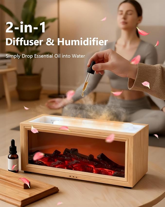 Essential Oil Diffuser, 7-Color Fireplace Fire Flame Aromatherapy Humidifier - Image 4